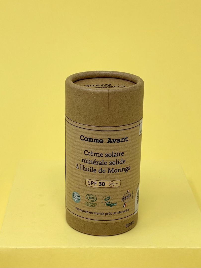 Crème solaire minérale solide SPF30 à l'huile de Moringa
