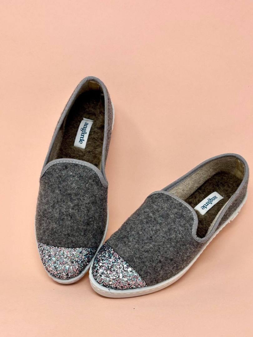 Chaussons en laine recyclée Grey Sparkling (femme)